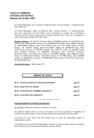 Compte rendu du conseil municipal du 14 mars 2008