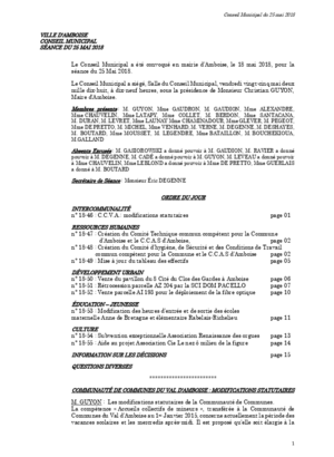 Compte rendu du conseil municipal du 25 mai 2018