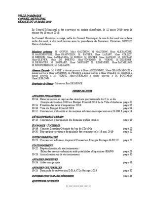 Compte rendu du conseil municipal du 19 mars 2019