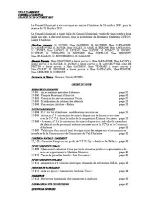 Compte rendu du conseil municipal du 20 octobre 2017