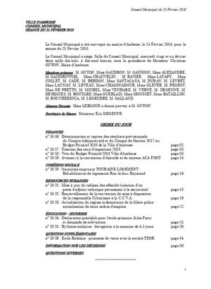 Compte rendu du conseil municipal du 21 février 2018