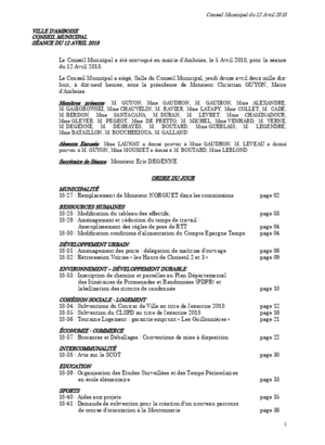Compte rendu du conseil municipal du 12 avril 2018