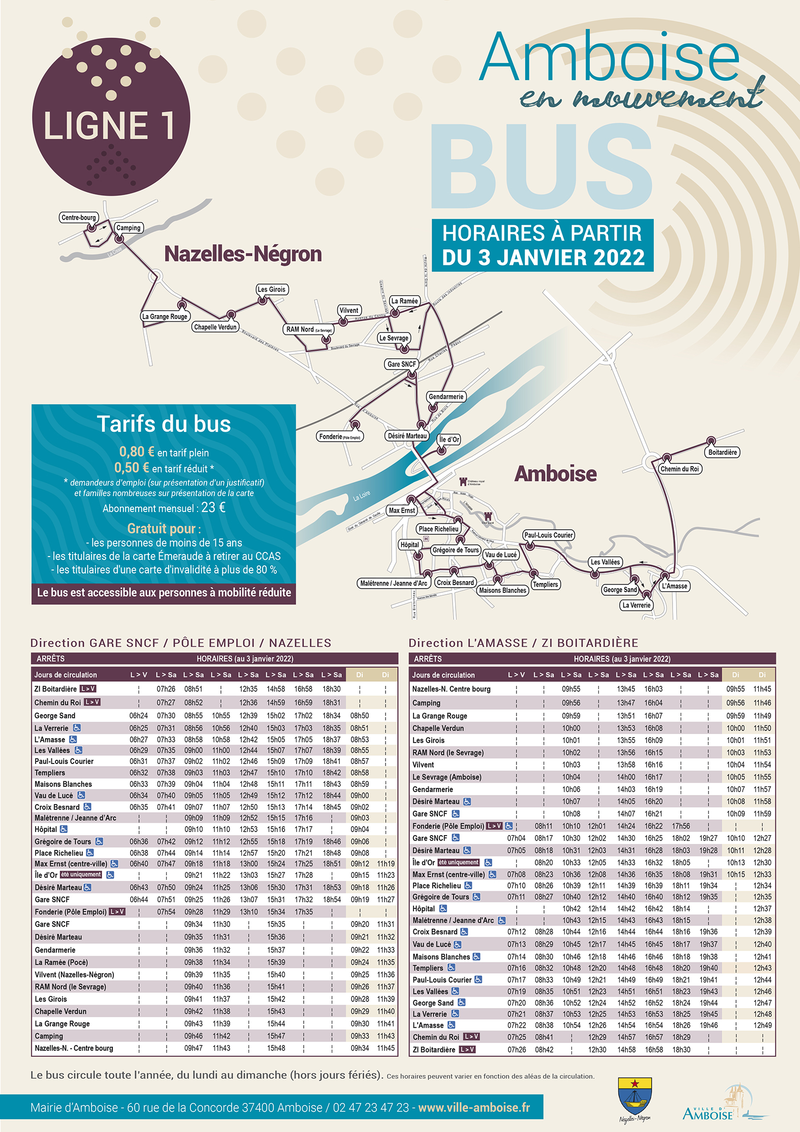 Horaires du Bus à partir du 3 janvier 2022